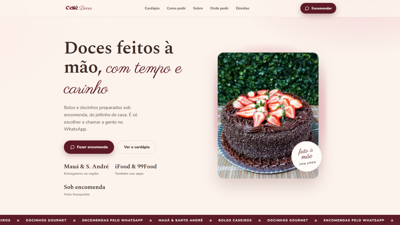 Site da Celiê Doces desenvolvido pela YokoTech — doceria artesanal e encomendas