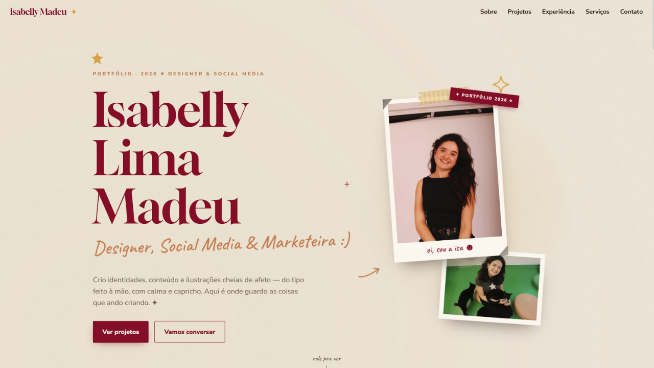 Site da Isabelly Lima Madeu desenvolvido pela YokoTech — portfólio de designer e social media